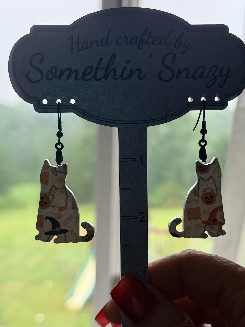 Handcrafted by me Kitty ๐โโฌ Cat Halloween Earrings Hypoallergenic - Picture 2 of 3